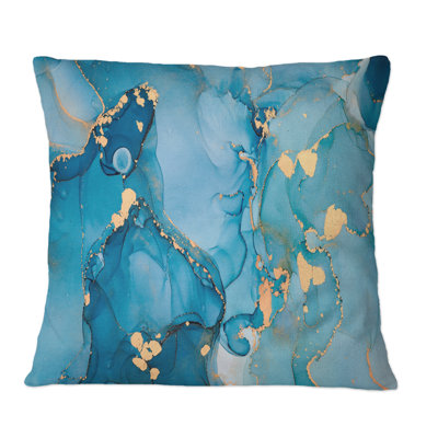 Bleu et or luxueux abstrait Art fluide II - coussin décoratif moderne imprimé