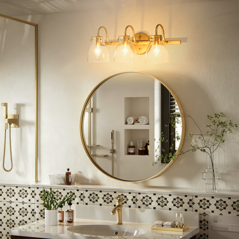 Applique murale pour salle de bain 3 lumières avec abat-jour en verre transparent Aurelion