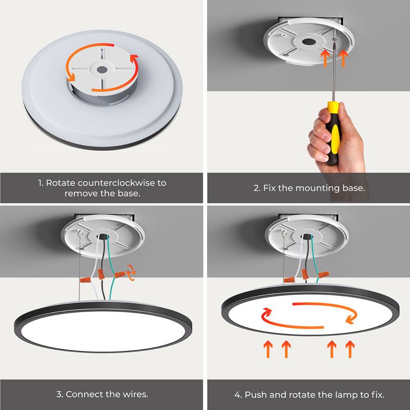 Dimmable LED Flush Mount Ceiling Light with Remote Control Night Light, 36 W, 0.98" H x 15.4" W x 15.4" D