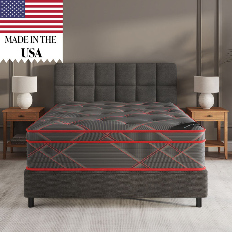  13" Luxury Black/Red Eurotop Mattress Hybrid Comfort – Premium Quilted Cover - Made in NJ – Fiberglass-Free – Bed in a Box
