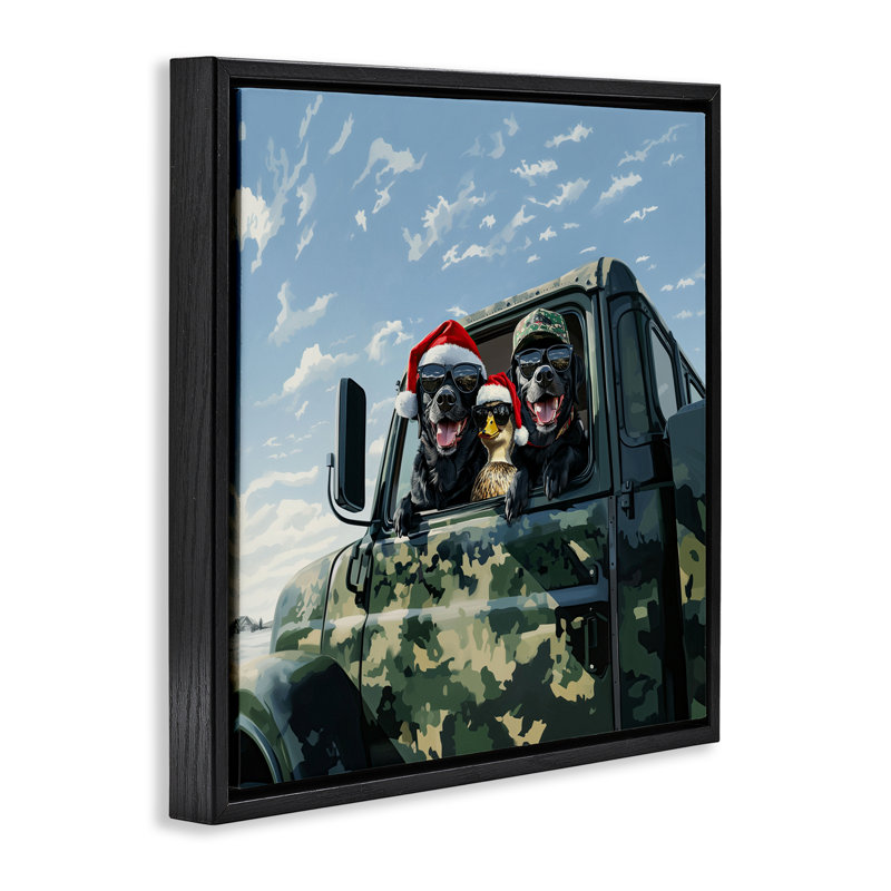 Cadre flottant Santa Dogs & Duck, design par Jim Baldwin, Cadre flottant noir de jais, H 18 po x l 18 po