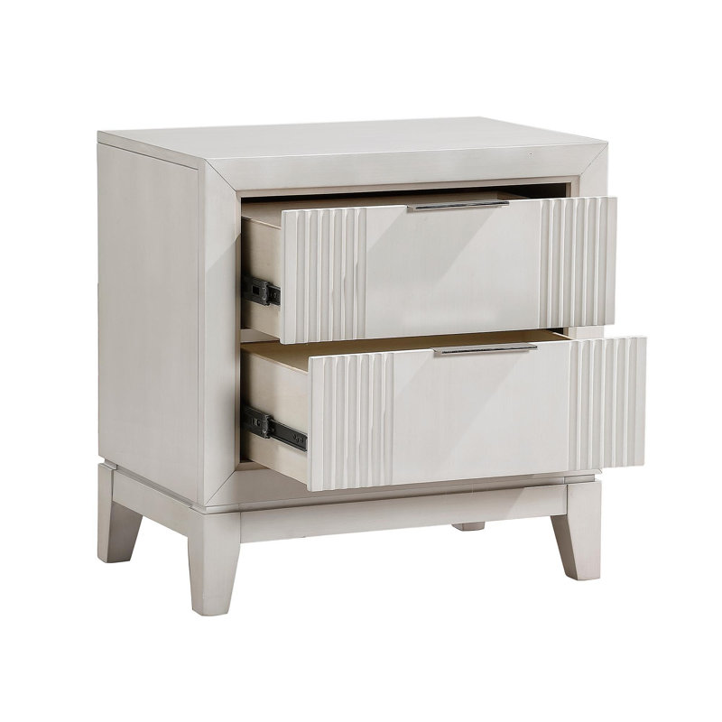 Table de chevet 1Pc avec 2 tiroirs, finition blanche antique