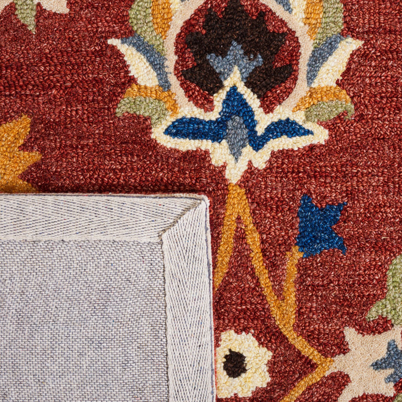 Caleesi Micro-Loop Hand Tufted Wool/Cotton Floral Rug in Rust/Beige/Blue, Round 5'