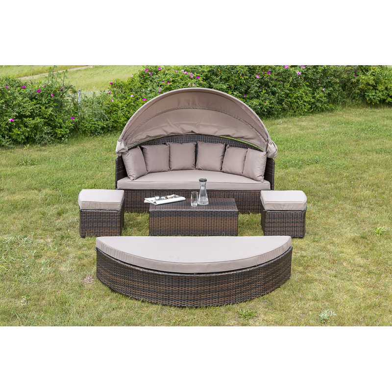 Doyt 180cm Wide Circular Wicker Patio Daybed with Cushions