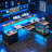 Sholpan LED L-Shaped Desk with Cabinet with Power Outlets-1831091176-1852004190