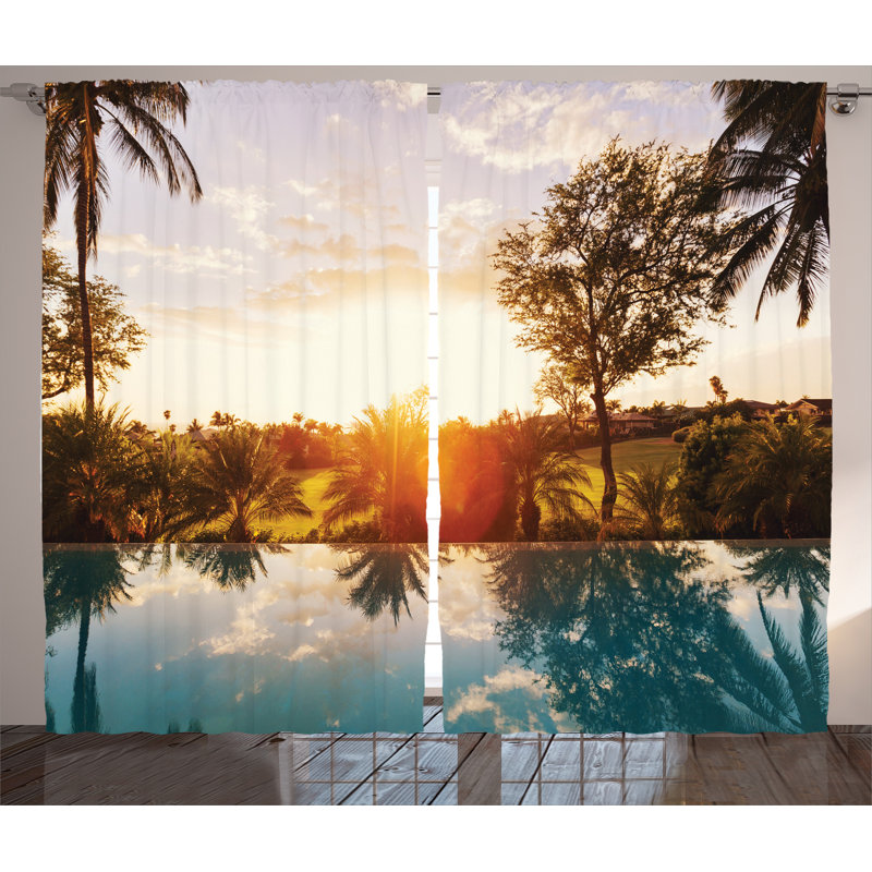 Sunset Tropics Graphic Print Semi-Sheer Rod Pocket Curtain Panels, 54" W x 90" L