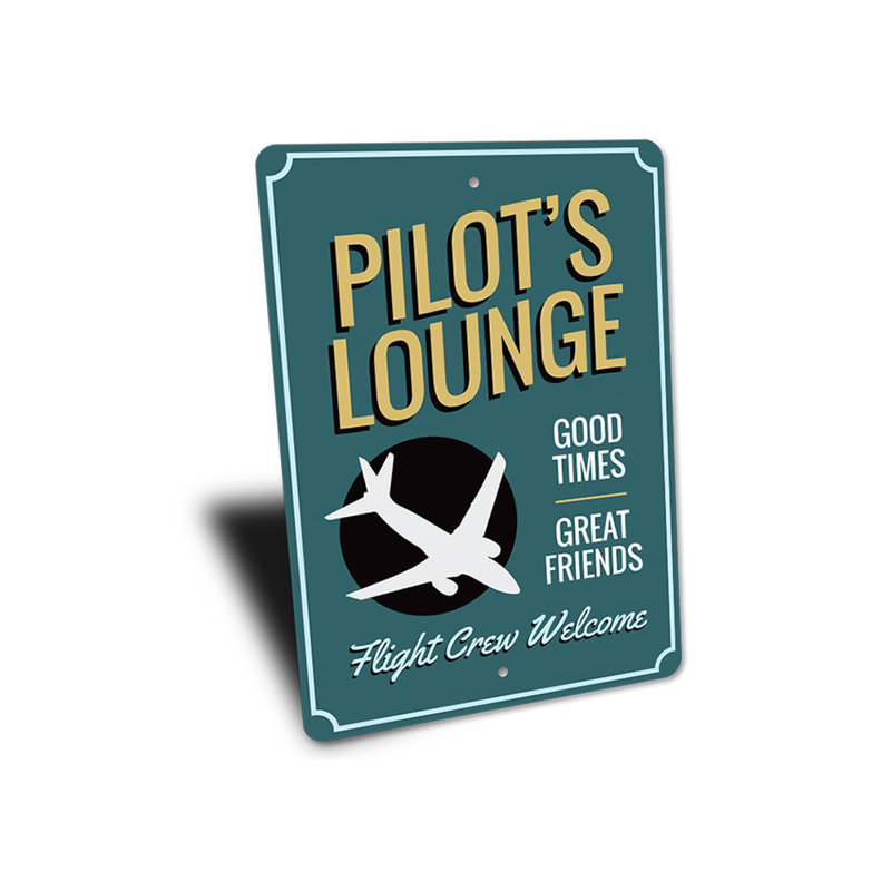 Enseigne en aluminium Pilot's Lounge, H 14 po x l 10 po x P 0,04 po