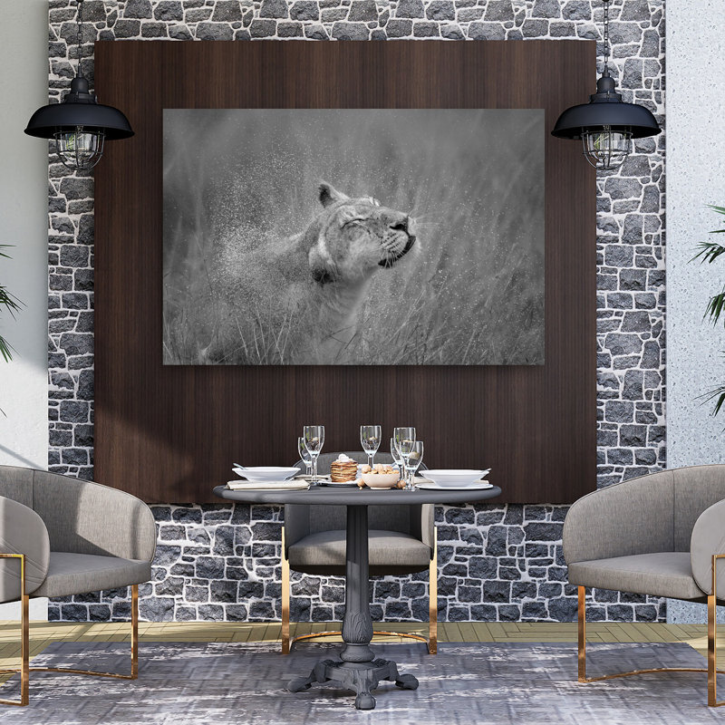 Wild Lioness Splash Contemporary Wall Art Print 1 Piece Wrapped Canvas Wall Art, 101.6cm H x 152.4cm W