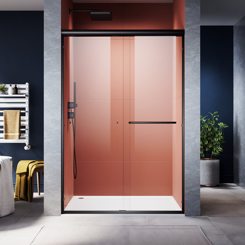 - W x 72'' H Double Added Door Semi-Frameless Shower Door with, Black