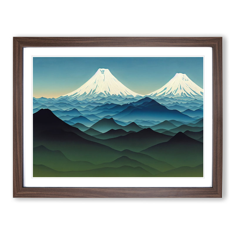 Enticing Japanese Mountains - Single Picture Frame Print, 25cm H x 34cm W x 2cm D, Walnut 