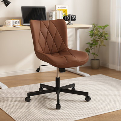 Armless Computer Desk Chair,Ergonomic Mid Back Leather Task Office Chair with Wheels And Lumbar Support for Home Small Space Vanity Makeup