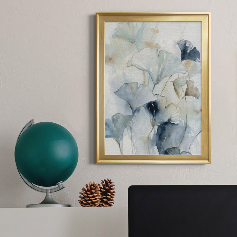Indigo Ginkgo I - Peinture sur toile encadrée, Or, H 24,5 po x l 18,5 po x P 1,5 po