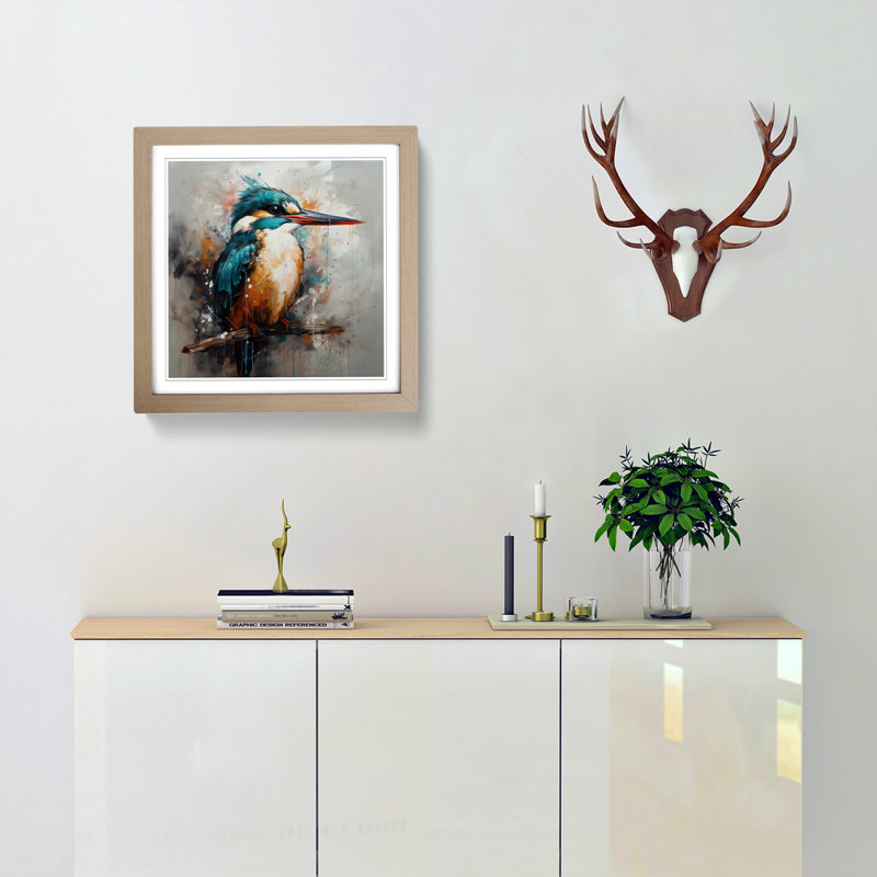 Kingfisher Abstract Expressionism No.5 - Framed Print, Oak