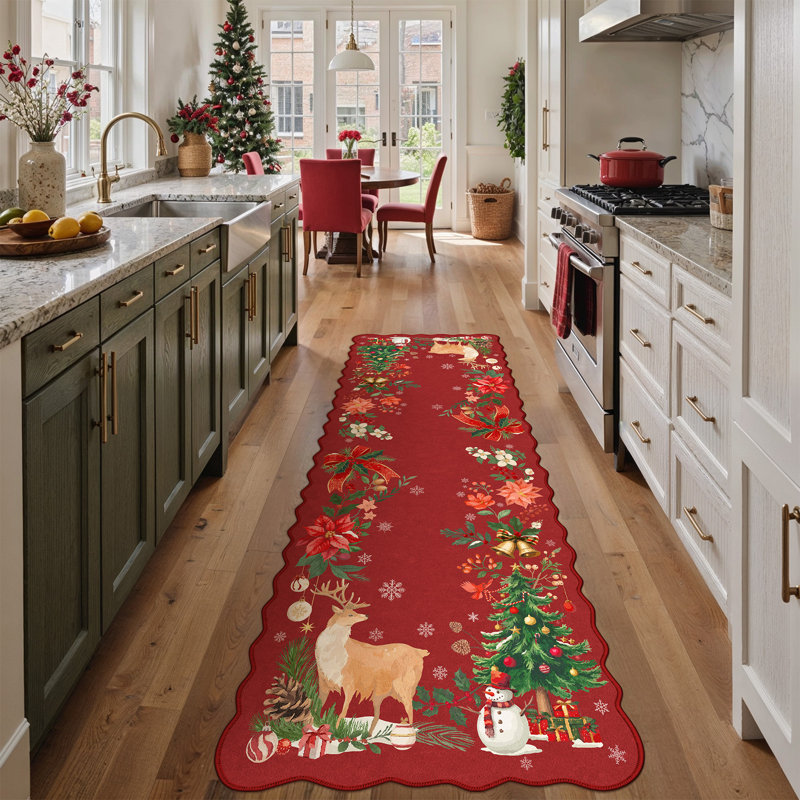 Tapis de Noël lavable à la machine avec antidérapant Noel, Red, Rectangle 2 pi x 8 pi