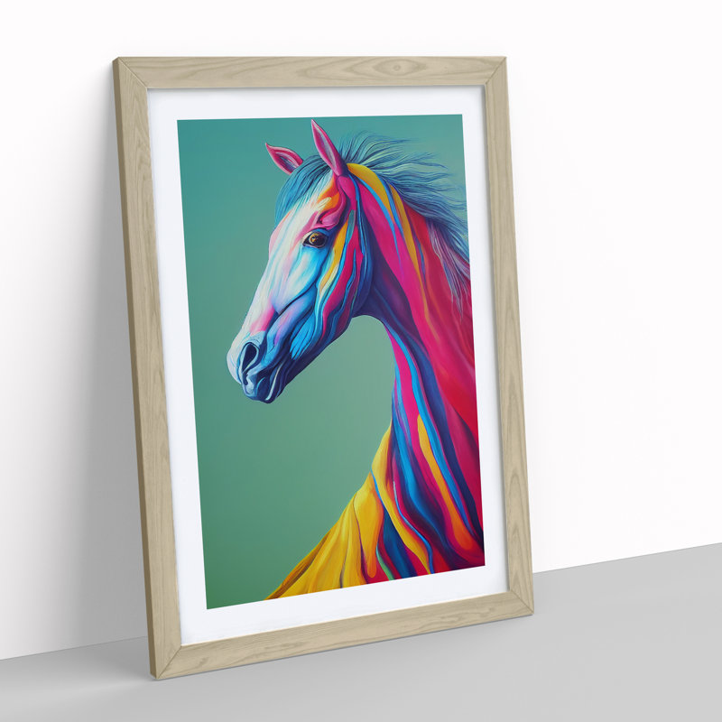 Horse In Colour No.2 Abstract - Single Picture Frame Print, 34cm H x 25cm W x 2cm D, Oak