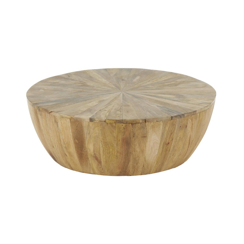 Brown Mango Wood Handmade Round Living Room Coffee Table, 36" x 36" x 13"