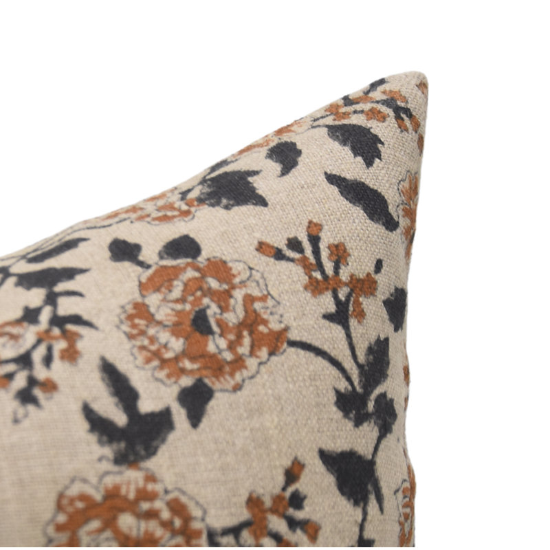 Housse de coussin en lin épaisse imprimée à la main Fab divine Rameshwaram - 22 x 22 po, H 22 po x l 22 po