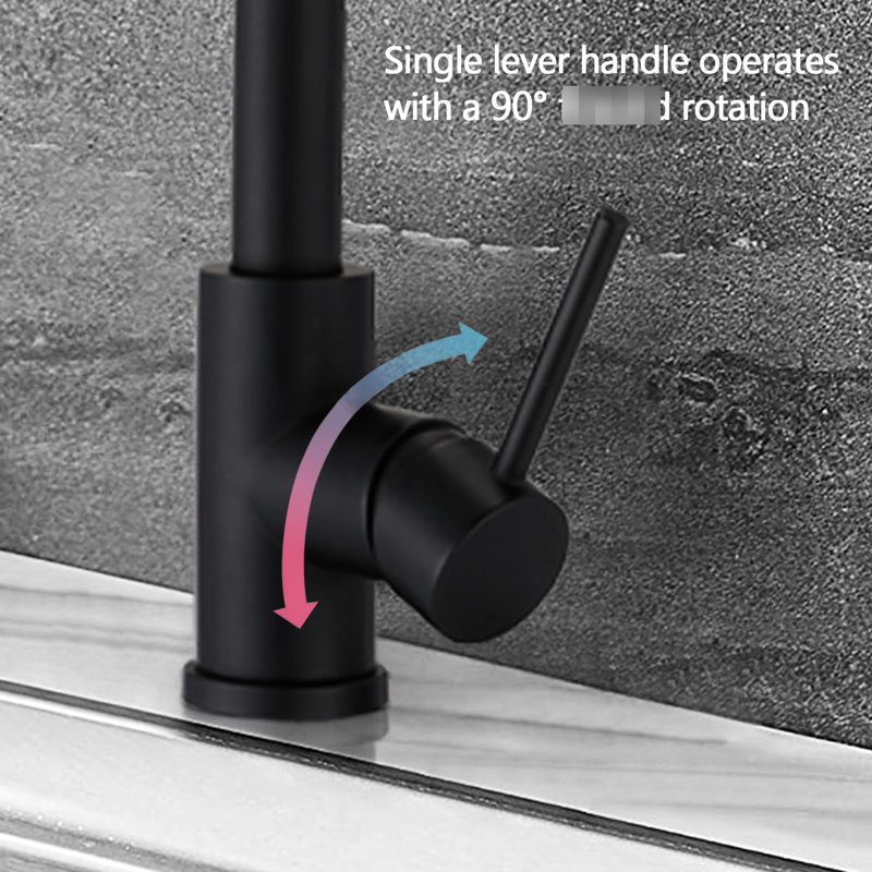 Robinet de cuisine escamotable noir mat avec acier inoxydable, distributeur de savon, pour les égratignures et la rouille, bec pivotant à 360 °, débit maximal de 1,8 gallon par minute, égratignure et rouille, débit