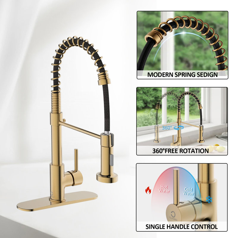 Kitchen Faucet Set With Pull-Down Spout And Soap Dispenser, Single-Handle Stainless Steel Faucet For Kitchen Sink, Rustic Motorhome Faucet With Deck