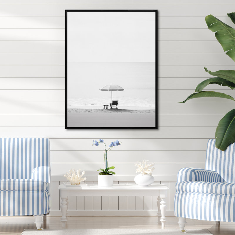 Photo de plage minimaliste noir et blanc I - art mural bord de mer pour le salon, H 20 po x l 12 po x P 1 po