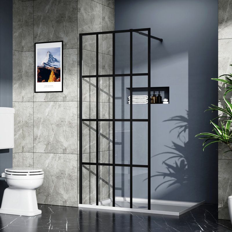Porte de douche noire 34 po x 72 po, verre trempé, processus d'assemblage simple