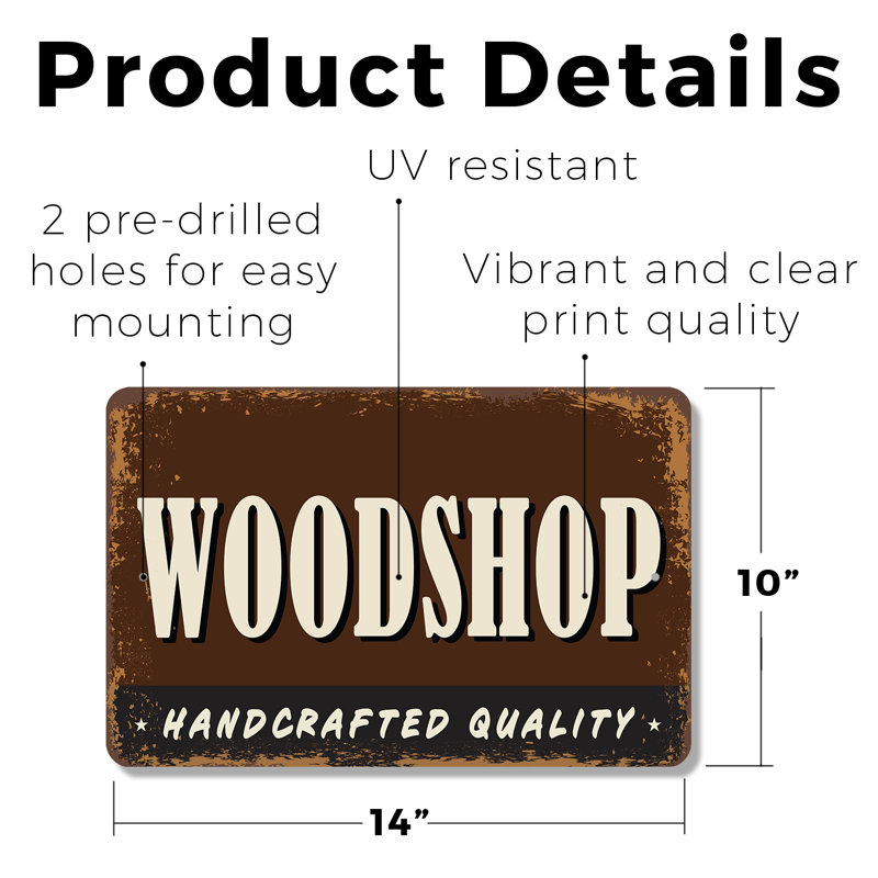 Enseigne en plastique 10 po x 14 po Woodshop Street, H 10 po x l 14 po x P 0,1 po