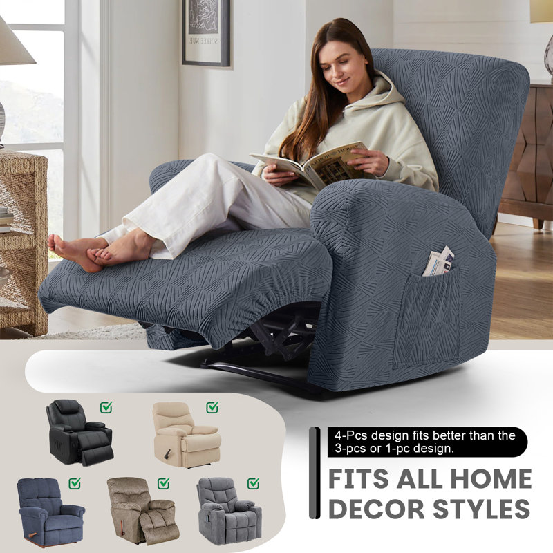 Housse pour fauteuil inclinable en élasticité en jacquard 4 pièces Tiba, Gris foncé
