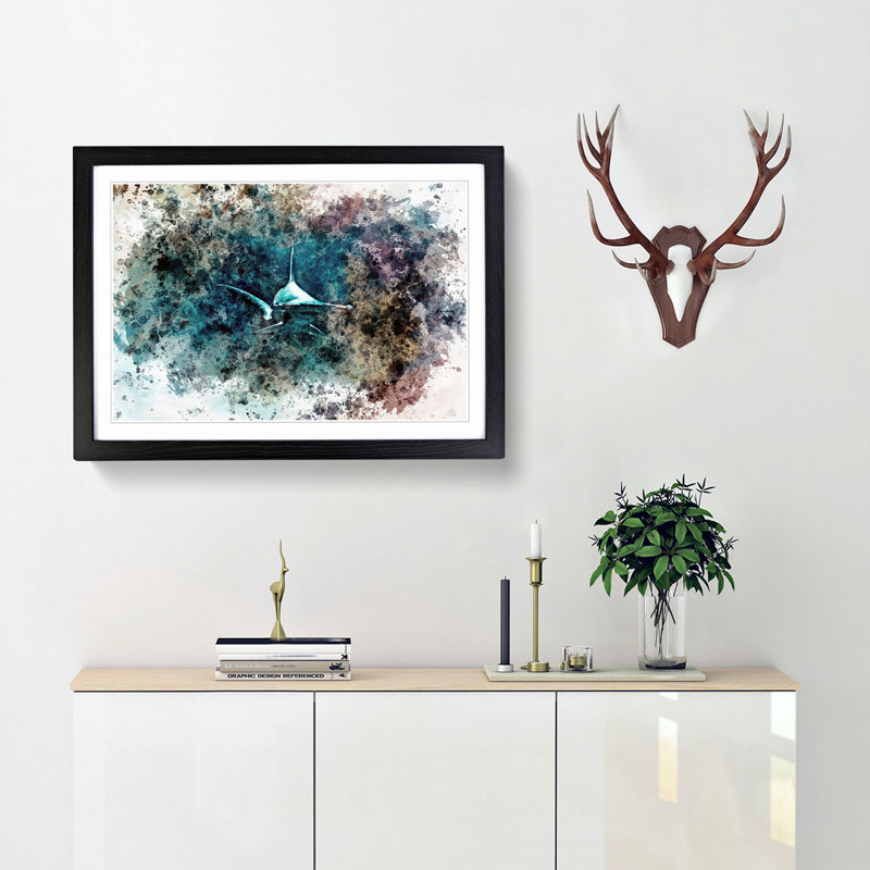 Hammerhead Shark in Abstract - Picture Frame Painting Print, Black Framed, 27cm H x 36cm W x 2cm D