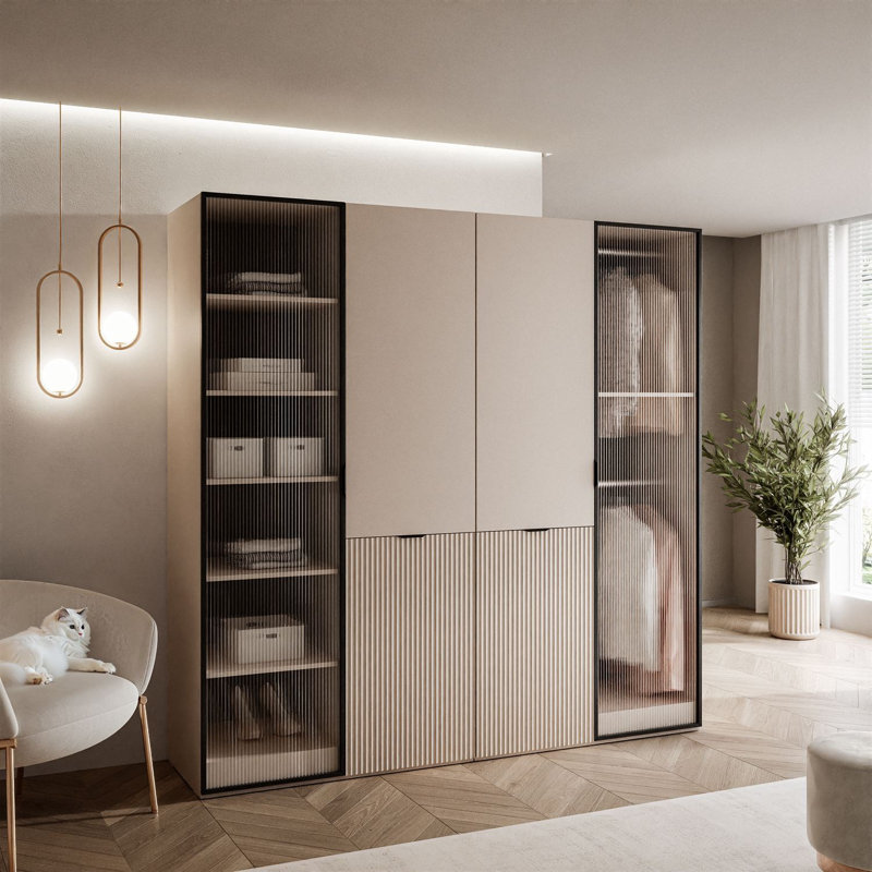 Manufactured Wood Wardrobe, Sandy Beige/Fluted Glass