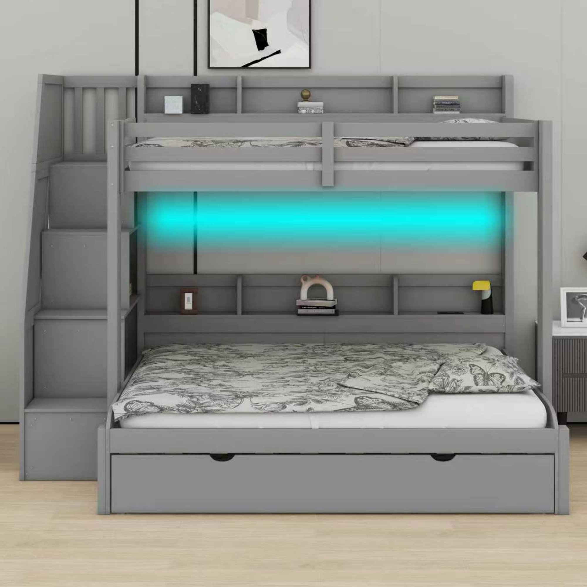 Harriet Bee Storage Staircase Bunk Bed With Trundle And Integrated USB ...