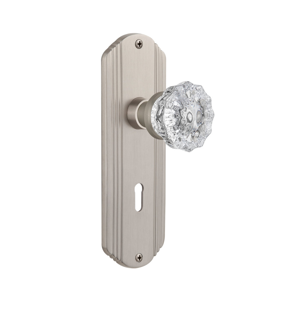 Clear Crystal Interior Mortise Door Knob with Deco Long Plate Nostalgic Warehouse 