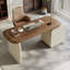 Bureau rectangulaire à 3 tiroirs en bois manufacturé brun noisette + kaki-920743578