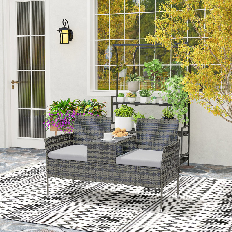 RattanLoveseat with Built-in Coffee Table