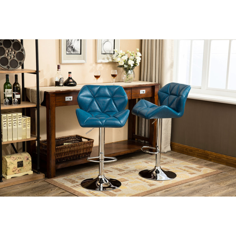 2 tabourets hydrauliques bleus - siège en cuir de polyuréthane avec hauteur réglable et repose-pieds pour la stabilité des tabourets de bar contemporains, de 2 losanges - Reposez-vous un moment de détente