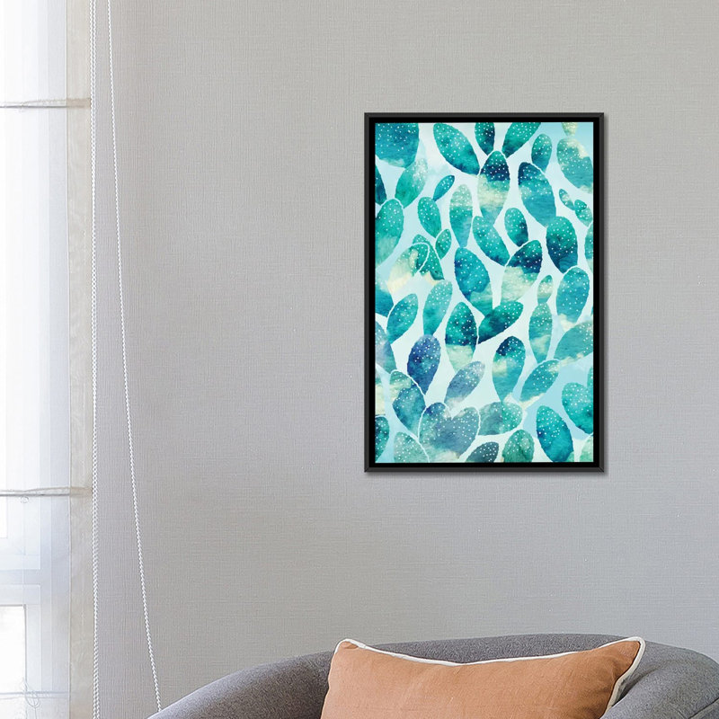 « aquarelle cactus », peinture sur toile, H 60 po x l 40po x P 1,5 po, Toile encadrée noire, Pas de tapis