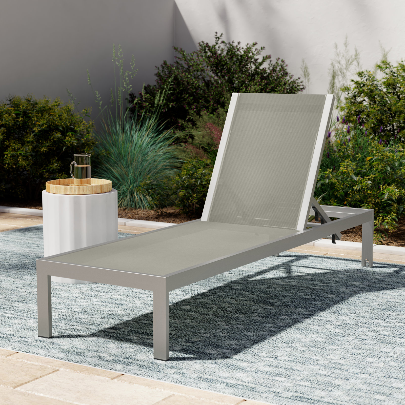 Aynura 76" Long Reclining Single Chaise, White/Taupe