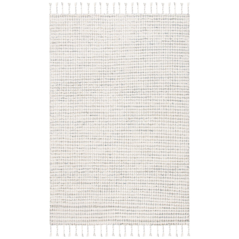 Tapis bleu clair / ivoire en soie / coton tissé à plat Giavonnie, Rectangle 4pi x 6 pi