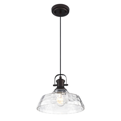 1 - Light Hammered Glass Dome Kitchrn Pendant Light Oil Rubbed Bronze