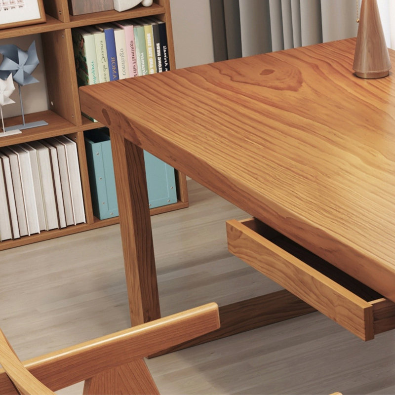 Bureau rectangulaire brun en bois massif, Retour à droite, 29.53" H x 62.99" W x 27.56" D