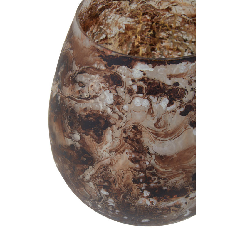 Marble Tabletop Tealight Holder, Brown, 18cm H x 16cm W x 16cm D