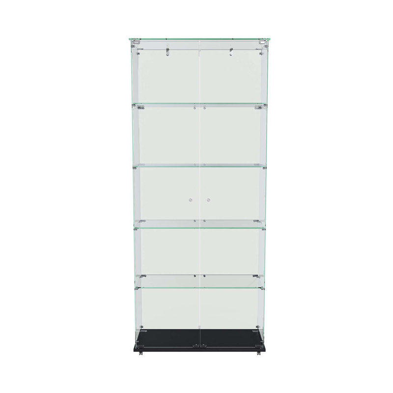 Vitrine à 5 niveaux en verre avec 5 modes DEL dynamiques, portes doubles et tablettes fixes pour un accès facile, vitrine au sol pour le bureau à domicile ou la présentation de magasin