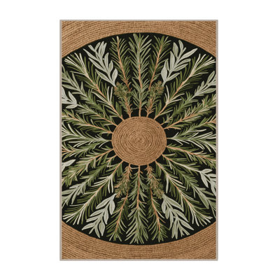 Machine Washable Botanical Brown Area Rug