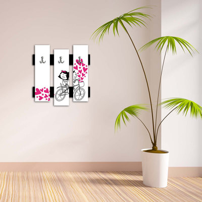 Portemanteau mural à 3 crochets Yandell - rose / blanc / noir