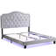 Upholstered Button Queen Bed In Grey Velvet - Curve Style Strong Wood Slat Foundation Led Lights Easy Assembly No Box Spring Required Grey Look Support-989889053
