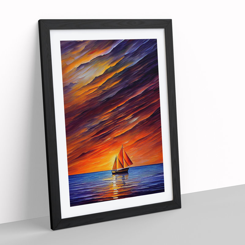 Boats Under The Sunset No.5 - Single Picture Frame Painting, Black, 64cm H x 46cm W x 2cm D