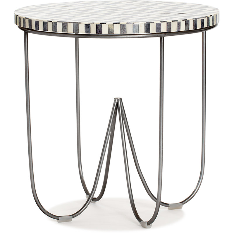 Zahra Round Black and White Bone Inlay Side Table