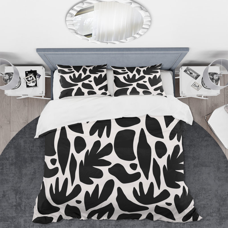 Feuilles noires abstraites IV - ensemble de housse de couette moderne - microfibre de polyester
