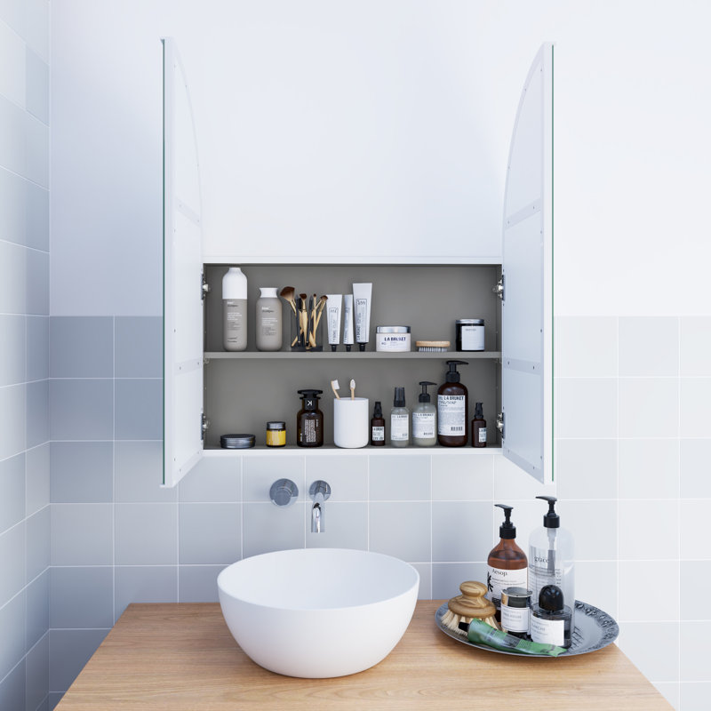 Two Door Steel Frame Arch Shape Medicine Cabinet, White