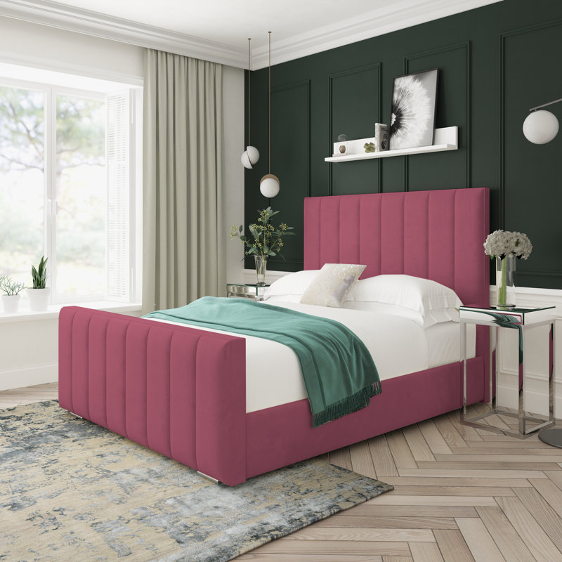Oakley Plush Velvet Upholstered Ottoman Bed Frame, Double (4'6), Maroon