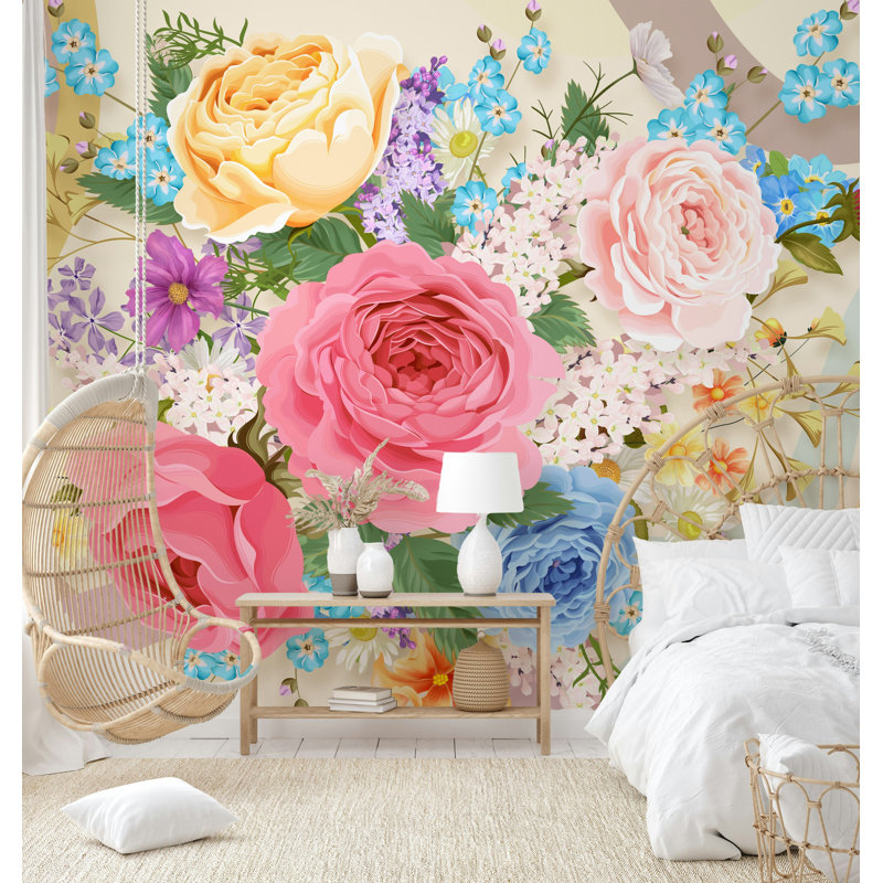 Papier peint tourbillon rose pastel, L 115 po x l 225 po